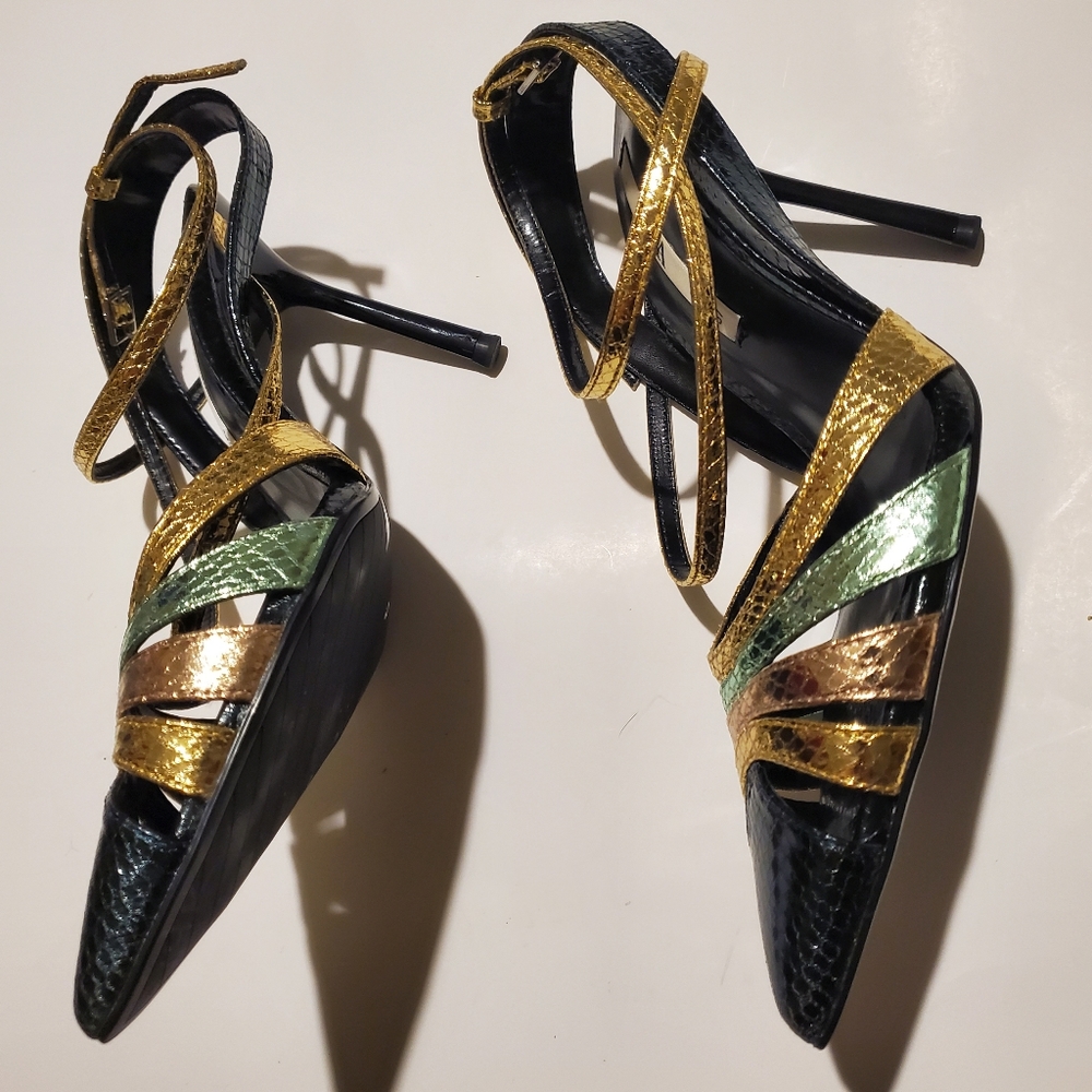 Zara Pyton/Snakeskin Pointed Tip Metallic Heels W… - image 6